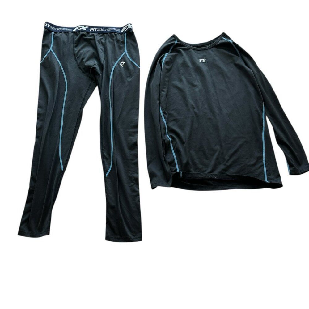 FitXtreme FX Men’s Compression Set (Top + Leggings) Size L Black/Blue